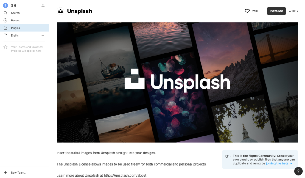 unsplash figma plugin page